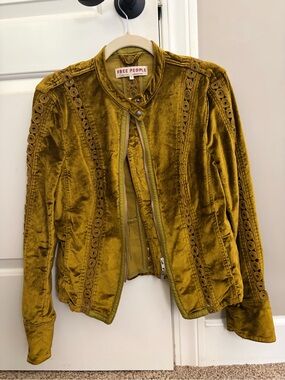 Free People Margot Velvet Lace Gold Bohemian Jacket